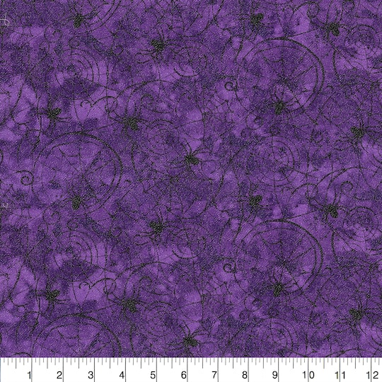 Fabric Traditions Halloween Purple Glitter Spider Web Home Décor Fabric